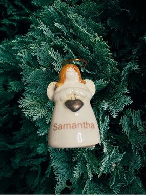 Personalized Ceramic Angel Ornament with Heart - Samantha